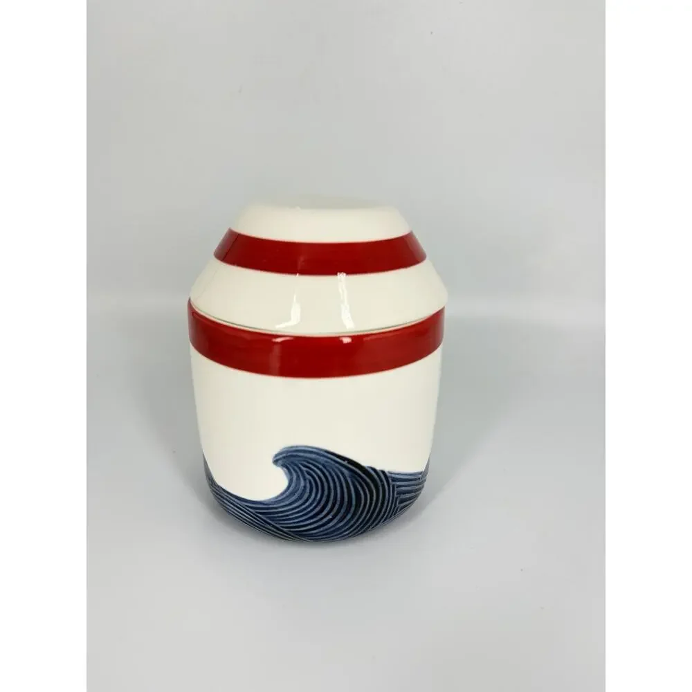 Set of 3 Anthropologie Maritime Lighthouse Jug Pitcher Butter Keep Salt Pepper